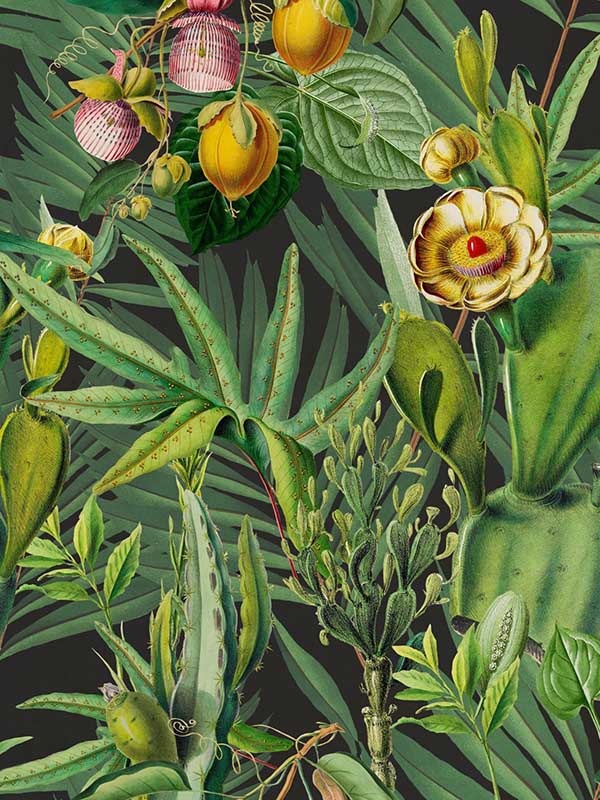Luscious Flora wallpaper in green yellow black color - pattern number WP20518 - by Mind the Gap in the Compendium collection