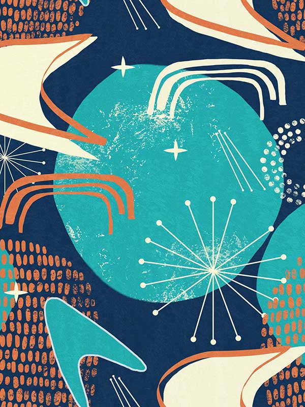 Cosmic Debris wallpaper in blue orange taupe color - pattern number WP20532 - by Mind the Gap in the Compendium collection