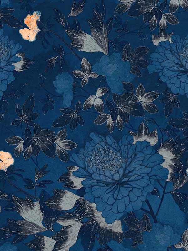 The Cantonese Garden wallpaper in indigo blue light blue peach color - pattern number WP20588 - by Mind the Gap in the Compendium Volume 2 collection
