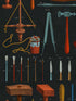 Old Tools fabric in anthracite red blue brown yellow color - pattern number WP20598 - by Mind the Gap in the Compendium Volume 2 collection