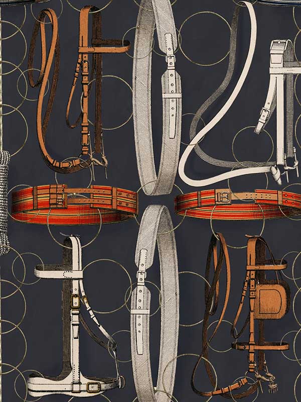 Equestrian Equipment wallpaper in dark athracite brown red color - pattern number WP20632 - by Mind the Gap in the Compendium Volume 2 collection