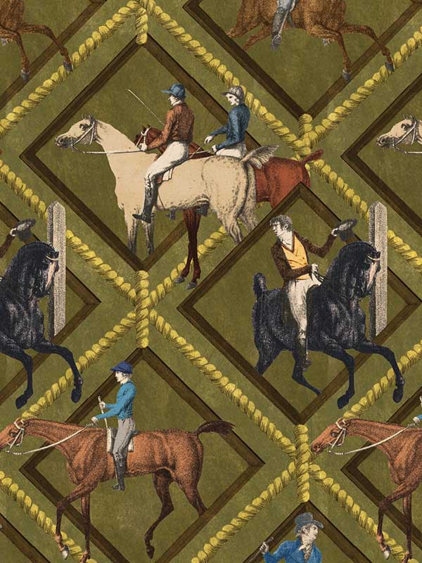 Gymkhana wallpaper in khaki green brown blue taupe color - pattern number WP20638 - by Mind the Gap in the Compendium Volume 2 collection