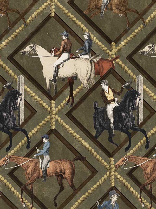 Gymkhana wallpaper in grey green brown blue taupe color - pattern number WP20639 - by Mind the Gap in the Compendium Volume 2 collection