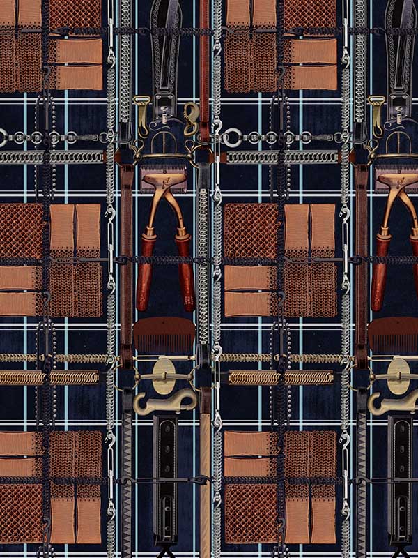 Harnessmakers Atelier wallpaper in dark brown indigo color - pattern number WP20641 - by Mind the Gap in the Compendium Volume 2 collection