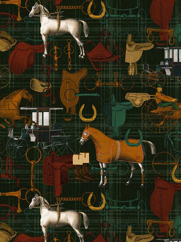 The Jockey wallpaper in multicolour green anthracite brown red color - pattern number WP20642 - by Mind the Gap in the Compendium Volume 2 collection