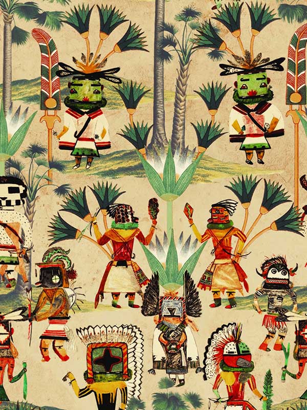 Hopi Spirit wallpaper in taupe red green yellow color - pattern number WP20648 - by Mind the Gap in the Compendium Volume 2 collection