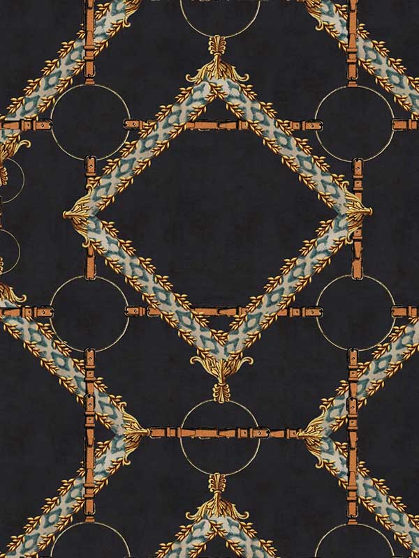 Decorative Harness wallpaper in anthracite brown yellow blue color - pattern number WP30107 - by Mind the Gap in the Compendium Volume 2 collection