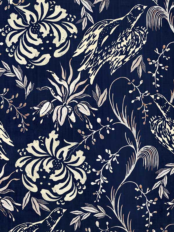 Folk Embroidery wallpaper in indigo off white color - pattern number WP30016 - by Mind the Gap in the Transylvanian Roots collection