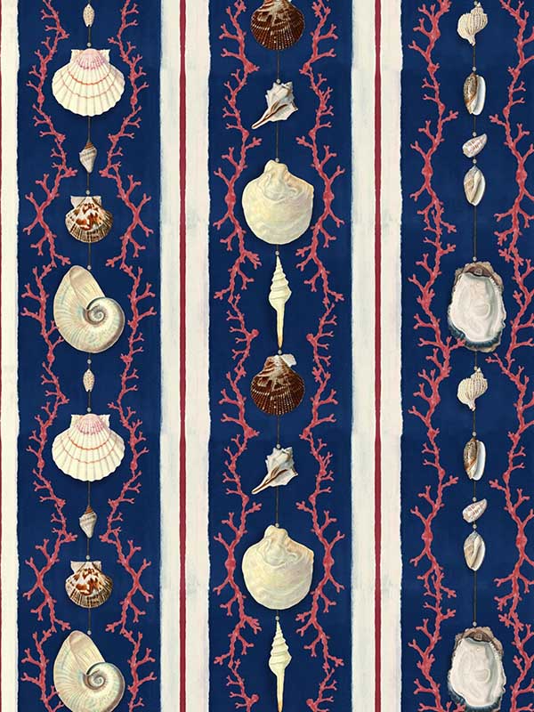 Coquillage fabric in indigo red white color - pattern number WP20572 - by Mind the Gap in the Sundance Villa collection