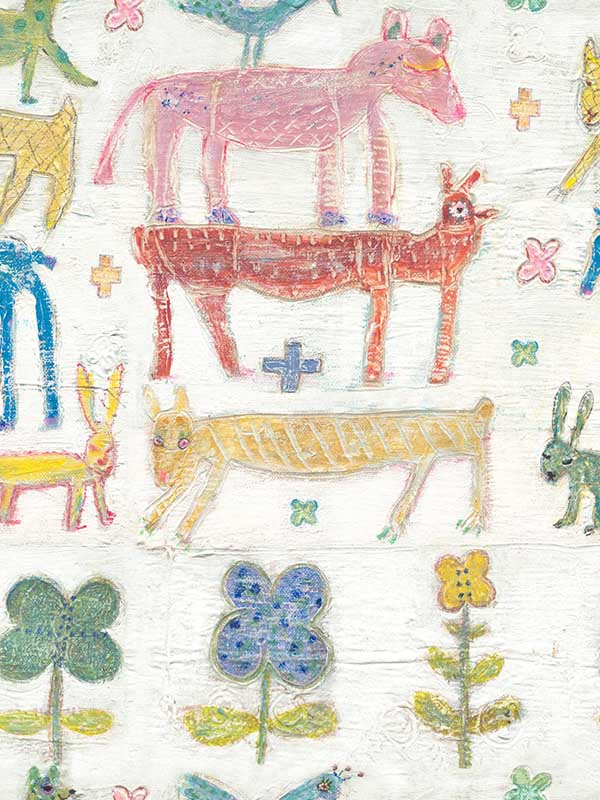 Stacked Animals wallpaper in white red blue green color - pattern number WP20277 - by Mind the Gap in the Sugarboo collection