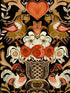 Goldene Henne fabric in anthracite ochre red light blue color - pattern number WP20687 - by Mind the Gap in the Tyrol collection