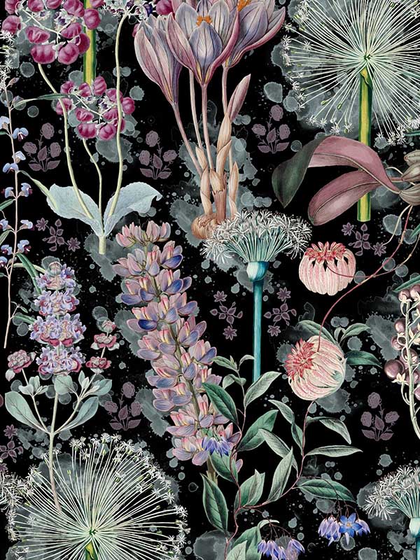 Garden Of Eden fabric in mauve black color - pattern number WP20324 - by Mind the Gap in the Wallpaper Collectables collection