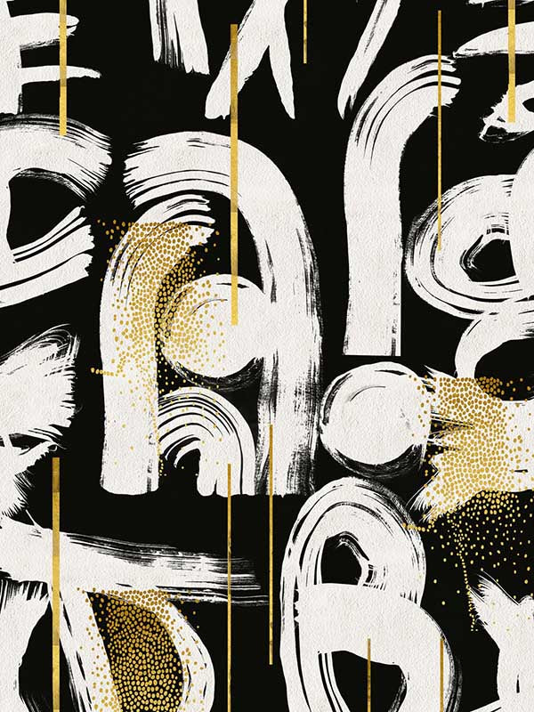 Gestural Abstraction fabric in anthracite black white gold color - pattern number WP20331 - by Mind the Gap in the Wallpaper Collectables collection