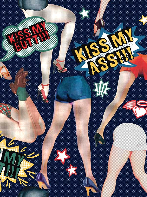 Kiss My Ass wallpaper in indigo color - pattern number WP20377 - by Mind the Gap in the Wallpaper Collectables collection