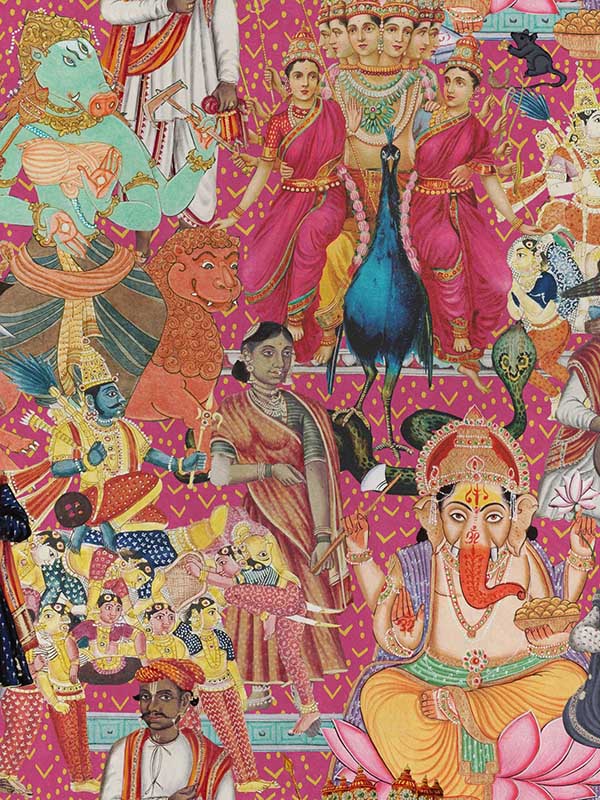 Nirvana fabric in pink yellow blue green color - pattern number WP20382 - by Mind the Gap in the Wallpaper Collectables collection