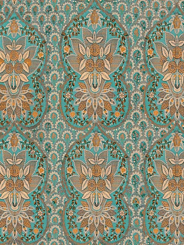 Floral Tapestry fabric in turquoise taupe orange color - pattern number WP20405 - by Mind the Gap in the Wallpaper Collectables collection