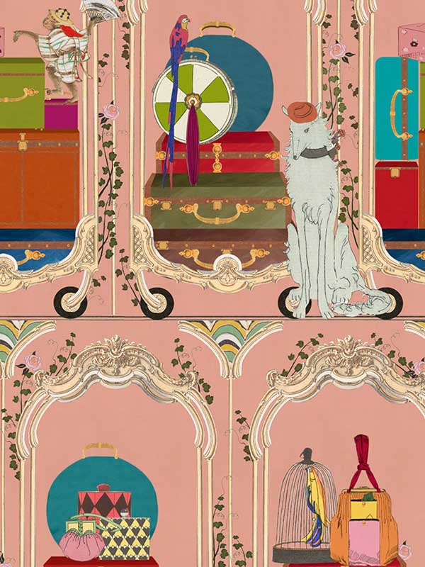 Fancy Trip wallpaper in dusty pink color - pattern number WP20777 - by Mind the Gap in the Orient Express collection