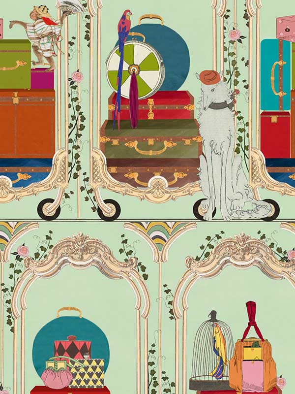 Fancy Trip fabric in turquoise color - pattern number WP20778 - by Mind the Gap in the Orient Express collection