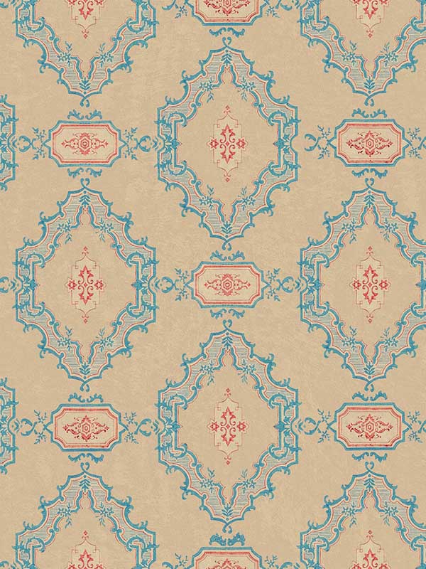 The Bar Tapestry fabric in taupe blue red color - pattern number WP30178 - by Mind the Gap in the Orient Express collection