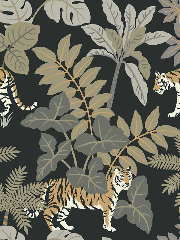 Caspian Jungle Prowl wallpaper in charcoal color - pattern number 4146-27249 - by A Street Prints in the Harmony collection