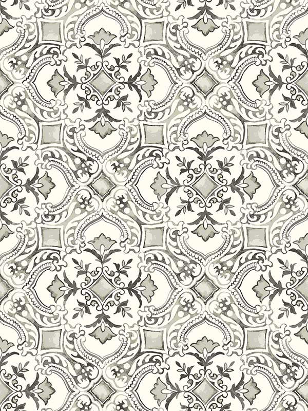 Marjoram Floral Tile fabric in black color - pattern number 4134-72512 - by Chesapeake in the Wildflower collection