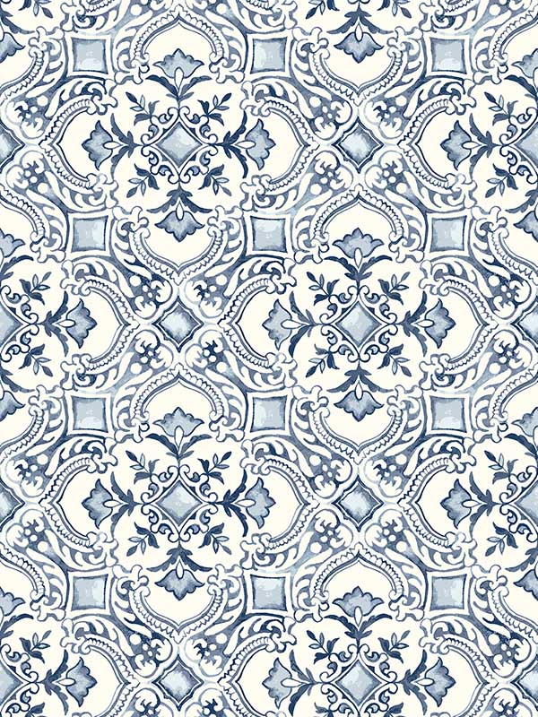 Marjoram Floral Tile fabric in blue color - pattern number 4134-72513 - by Chesapeake in the Wildflower collection