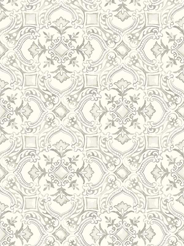 Marjoram Floral Tile fabric in light grey color - pattern number 4134-72515 - by Chesapeake in the Wildflower collection