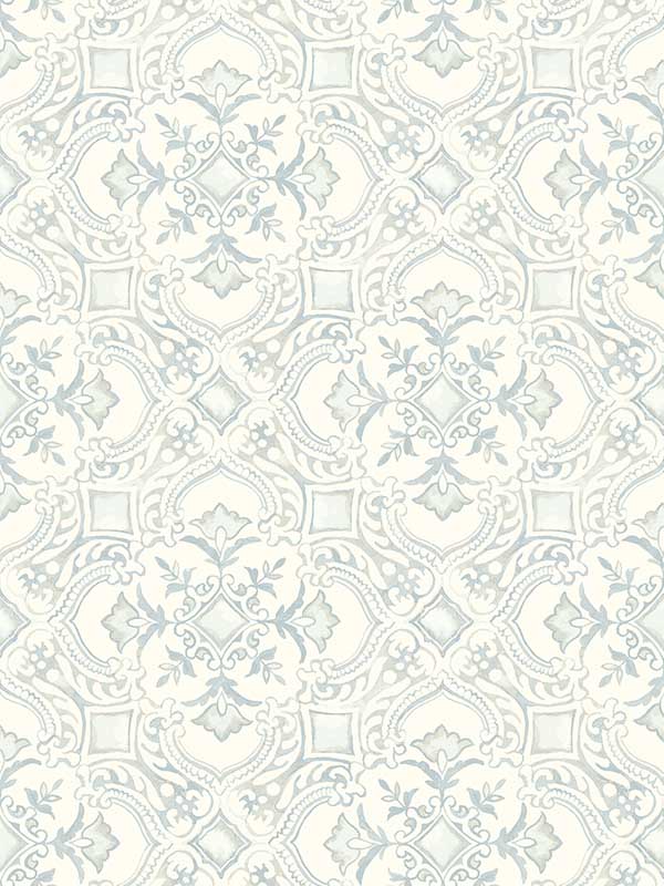 Marjoram Floral Tile fabric in light blue color - pattern number 4134-72516 - by Chesapeake in the Wildflower collection