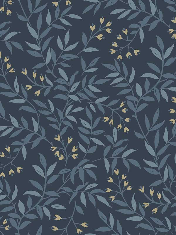 Senna Budding Vines wallpaper in navy color - pattern number 4134-72520 - by Chesapeake in the Wildflower collection