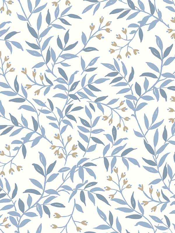 Senna Budding Vines wallpaper in blue color - pattern number 4134-72521 - by Chesapeake in the Wildflower collection