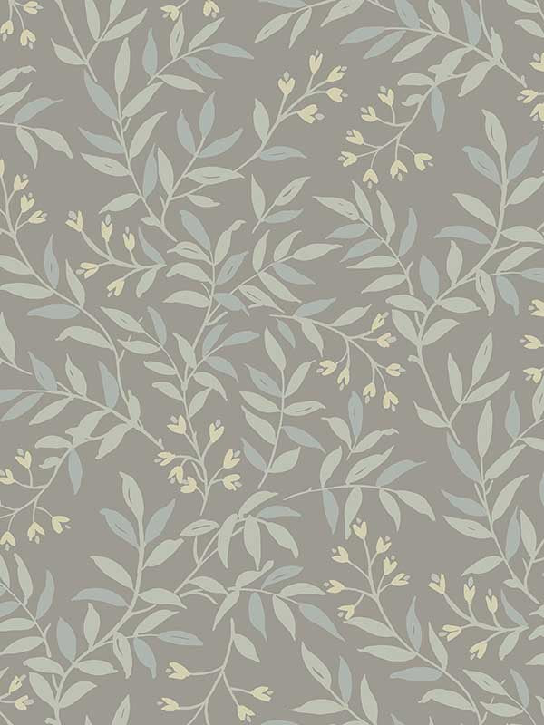 Senna Budding Vines wallpaper in silver color - pattern number 4134-72522 - by Chesapeake in the Wildflower collection