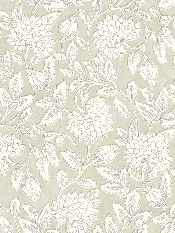 Vadouvan Jacobean Trail wallpaper in sage color - pattern number 4134-72536 - by Chesapeake in the Wildflower collection