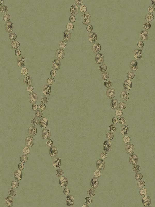 Cammei wallpaper in olive color - pattern number 123/4016.CS.0 - by Cole and Son in the Fornasetti Senza Tempo II collection