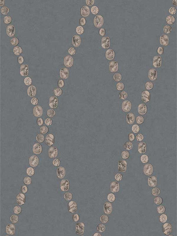 Cammei wallpaper in slate and rose gold color - pattern number 123/4020.CS.0 - by Cole and Son in the Fornasetti Senza Tempo II collection