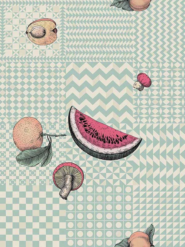 Frutta E Geometrico wallpaper in pastel color - pattern number 123/6029.CS.0 - by Cole and Son in the Fornasetti Senza Tempo II collection