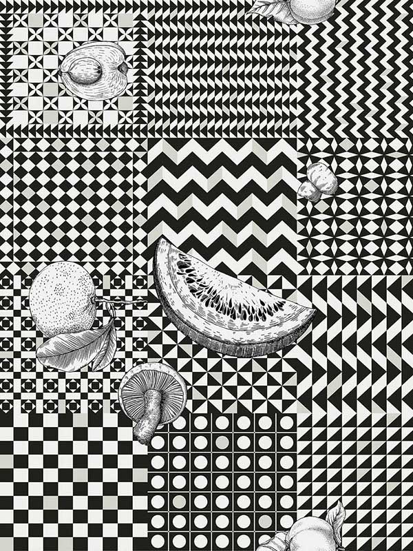 Frutta E Geometrico wallpaper in black color - pattern number 123/6030.CS.0 - by Cole and Son in the Fornasetti Senza Tempo II collection