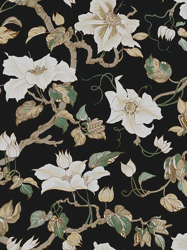 Marguerite Vine fabric in black color - pattern number GT4514 - by Ronald Redding in the Classics collection