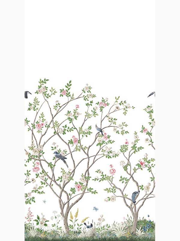 Lingering Garden mural in white color - pattern number MU0317M - by Ronald Redding in the Classics collection