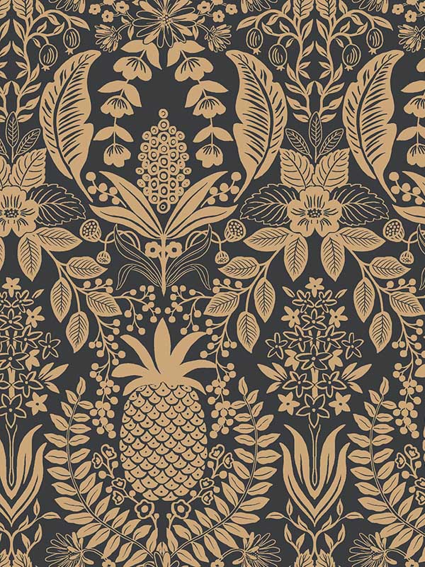 Pineapple Damask fabric in black color - pattern number RF7483 - by Rifle Paper Co in the Rifle Paper Co Third Edition collection