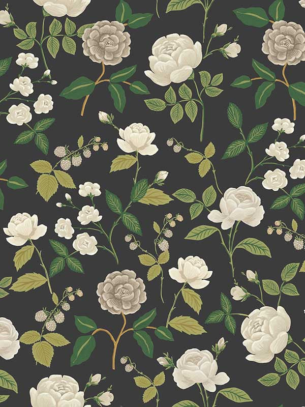 Roses wallpaper in black color - pattern number RF7542 - by Rifle Paper Co in the Rifle Paper Co Third Edition collection
