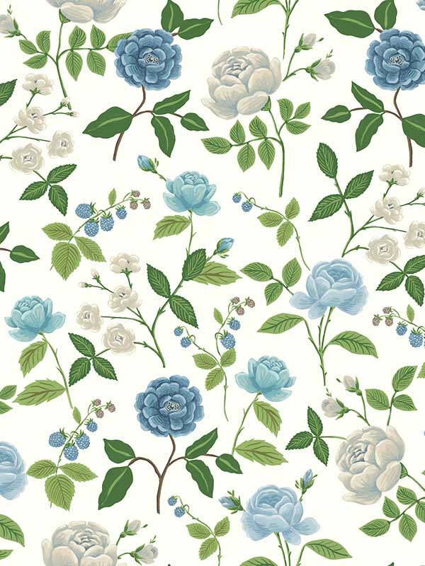 Roses wallpaper in blue color - pattern number RF7543 - by Rifle Paper Co in the Rifle Paper Co Third Edition collection