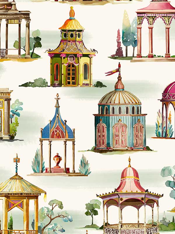 Follies wallpaper in plum color - pattern number FG093.H113.0 - by Mulberry Home in the Icons Wallpaper collection