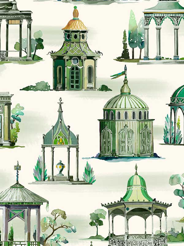 Follies fabric in emerald color - pattern number FG093.S16.0 - by Mulberry Home in the Icons Wallpaper collection