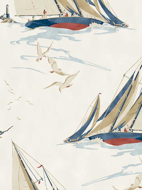 Round The Island wallpaper in red blue color - pattern number FG094.V110.0 - by Mulberry Home in the Icons Wallpaper collection
