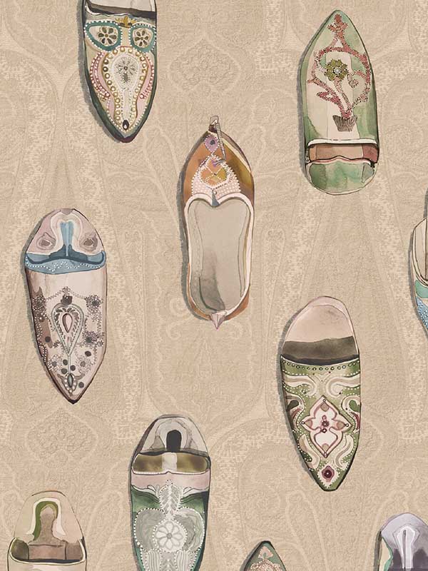 Babouches wallpaper in ivory color - pattern number FG096.J102.0 - by Mulberry Home in the Icons Wallpaper collection