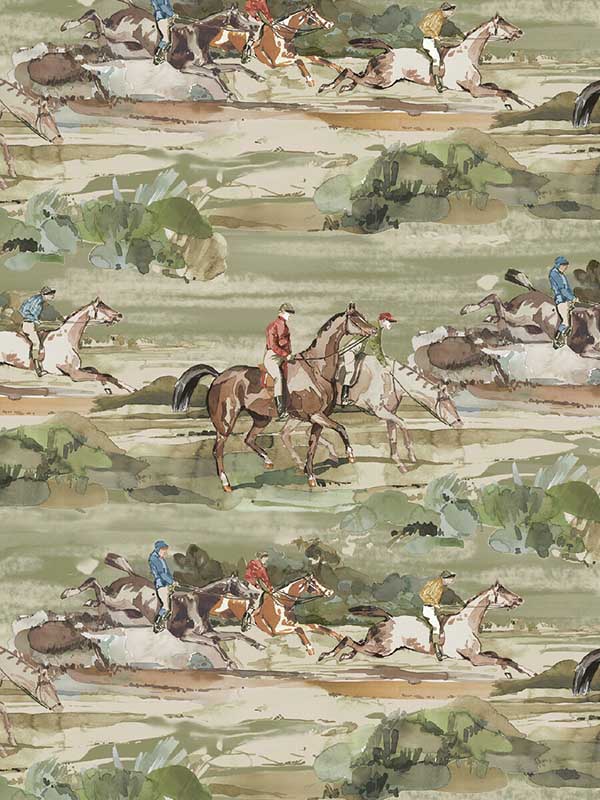 Morning Gallop fabric in antique color - pattern number FG097.J52.0 - by Mulberry Home in the Icons Wallpaper collection