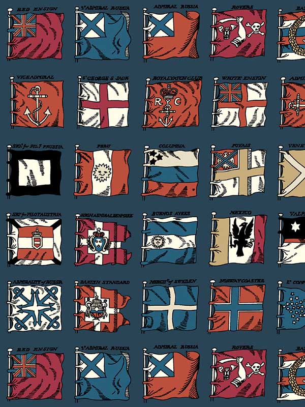 Naval Ensigns fabric in indigo red color - pattern number FG099.G103.0 - by Mulberry Home in the Icons Wallpaper collection