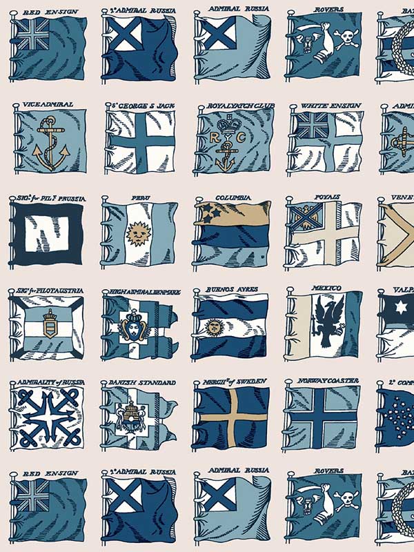 Naval Ensigns fabric in blue color - pattern number FG099.H101.0 - by Mulberry Home in the Icons Wallpaper collection