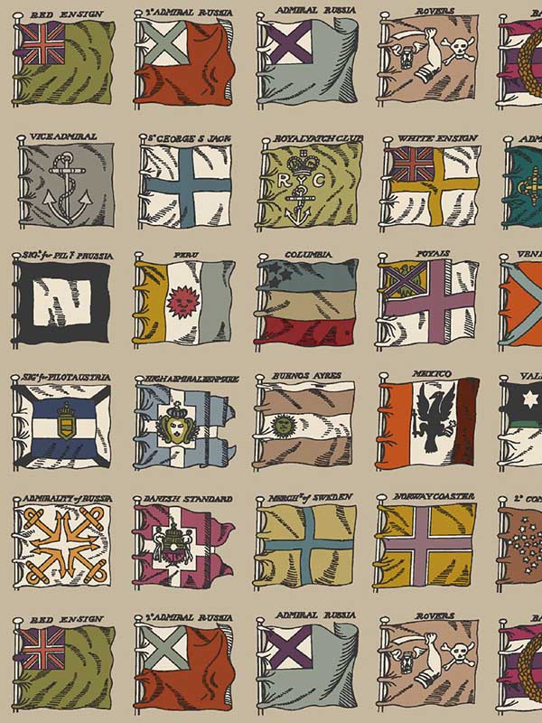 Naval Ensigns fabric in red plum color - pattern number FG099.V54.0 - by Mulberry Home in the Icons Wallpaper collection