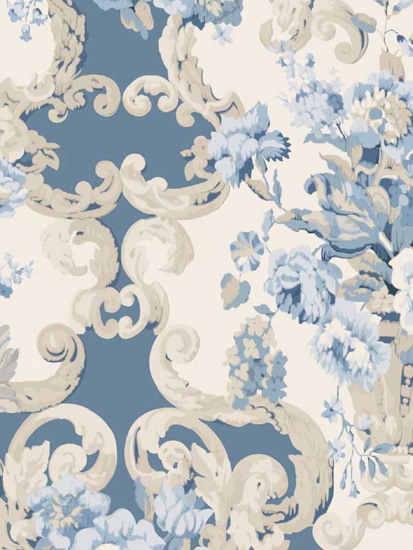 Floral Rococo wallpaper in blue color - pattern number FG103.H101.0 - by Mulberry Home in the Icons Wallpaper collection